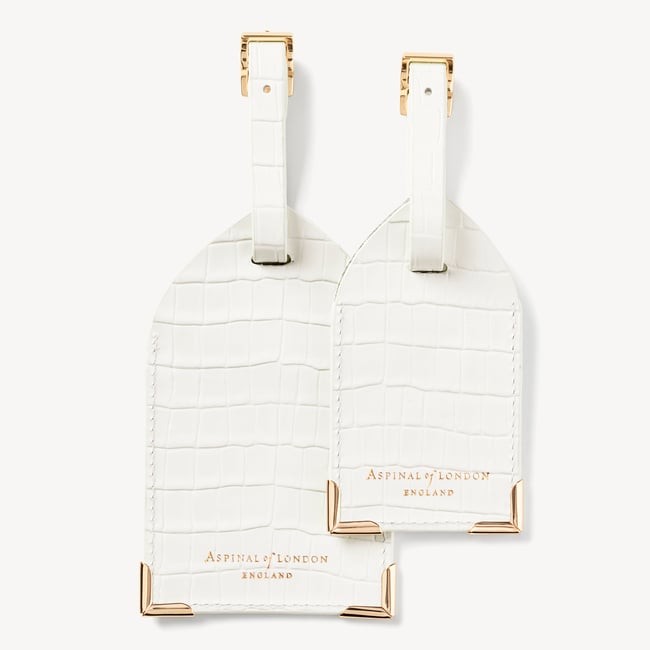 Set of 2 Luggage Tags Deep Shine Chalk White Small Croc
