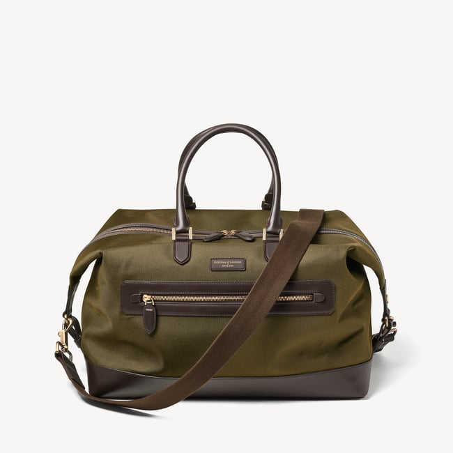 Men's Weekend Bag Olive Nylon Canvas with Leather Trim