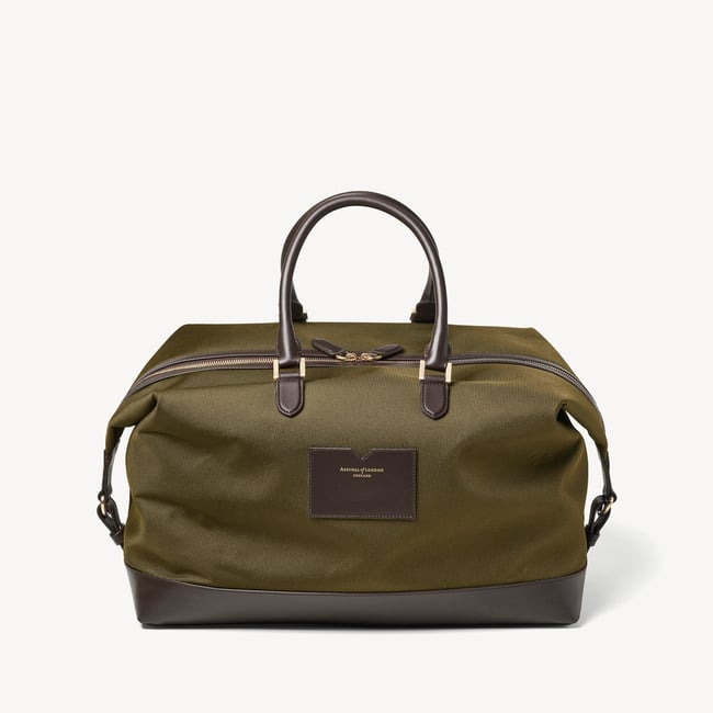 Men's Weekend Bag Olive Nylon Canvas with Leather Trim