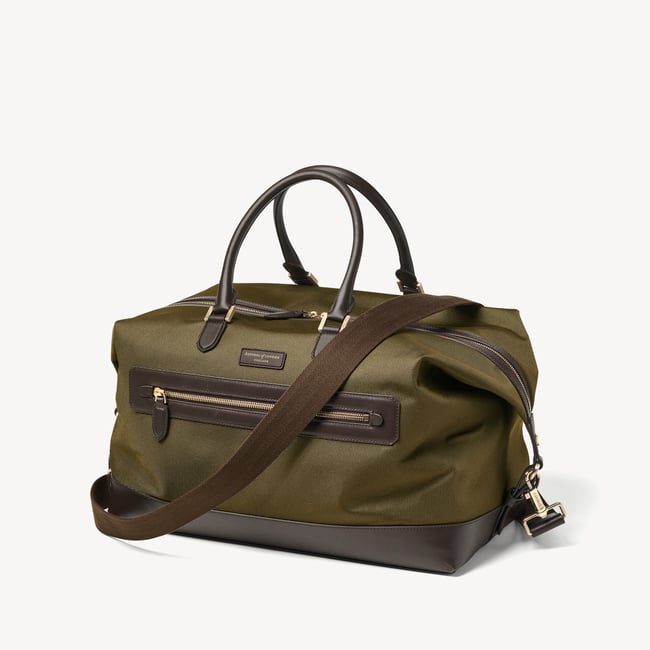 Men's Weekend Bag Olive Nylon Canvas with Leather Trim