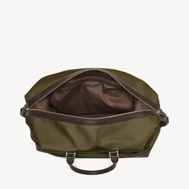 Men's Weekend Bag Olive Nylon Canvas with Leather Trim