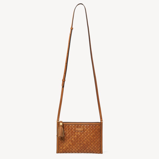 Island Crossbody Pouch Tan Woven Leather
