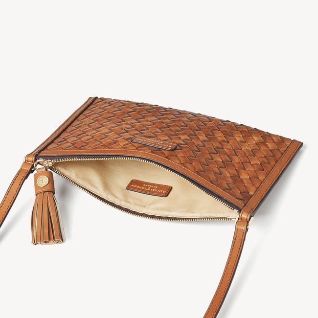 Island Crossbody Pouch Tan Woven Leather