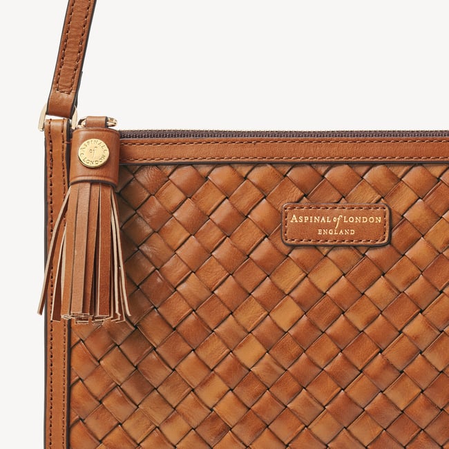 Island Crossbody Pouch Tan Woven Leather