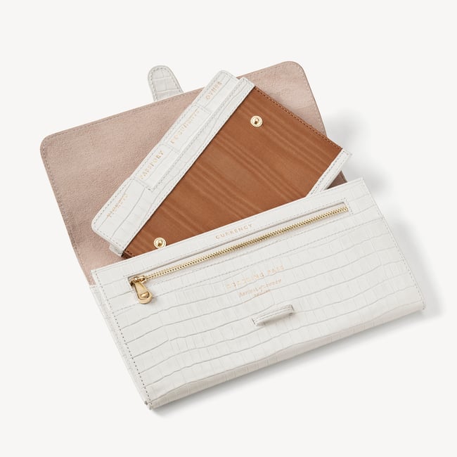 Travel Wallet Deep Shine Chalk White Small Croc