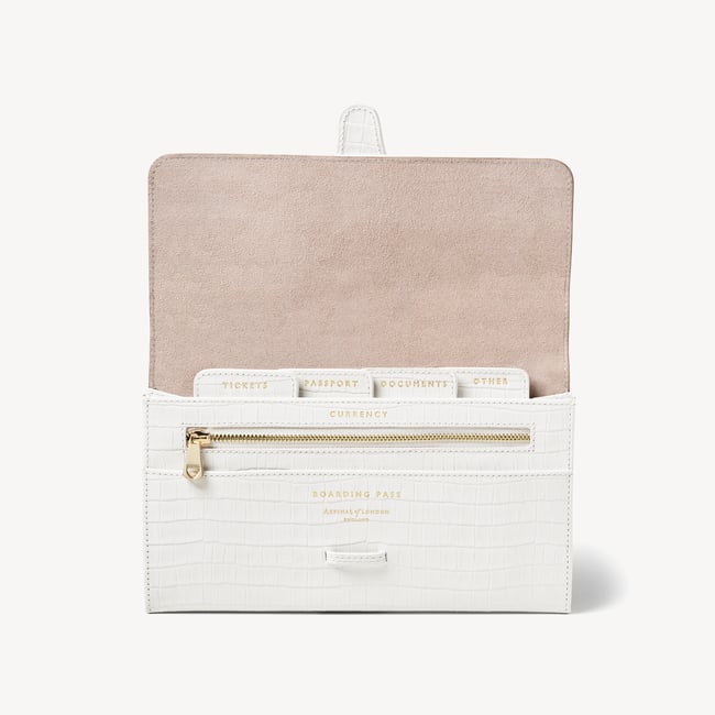 Travel Wallet Deep Shine Chalk White Small Croc