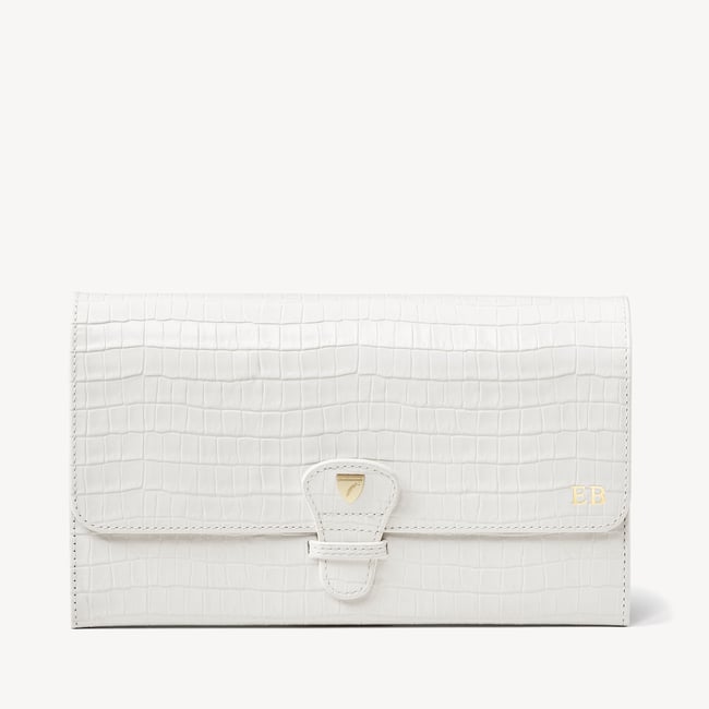 Travel Wallet Deep Shine Chalk White Small Croc