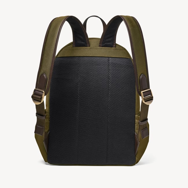 Men's Backpack Olive Nylon Canvas with Leather Trim