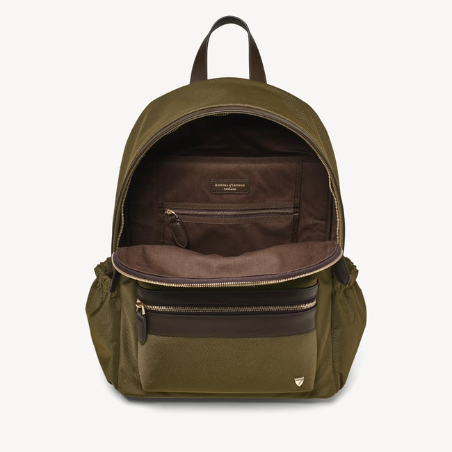 Men's Backpack Olive Nylon Canvas with Leather Trim