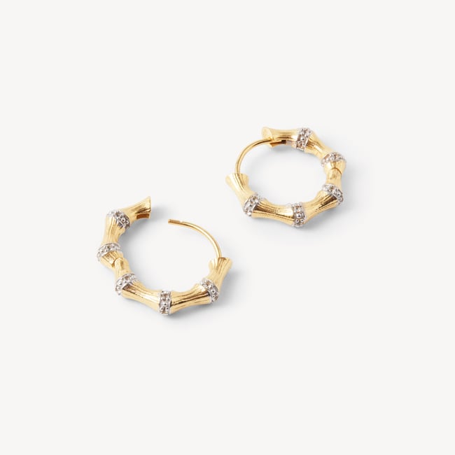 Bamboo Huggie Earrings White Topaz & 18ct Gold Vermeil