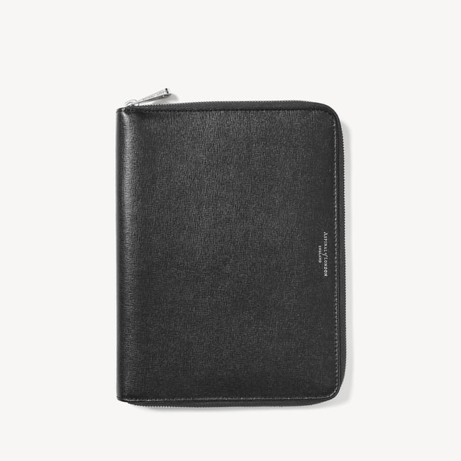 A5 Zipped Padfolio Black Saffiano & Cobalt Suede