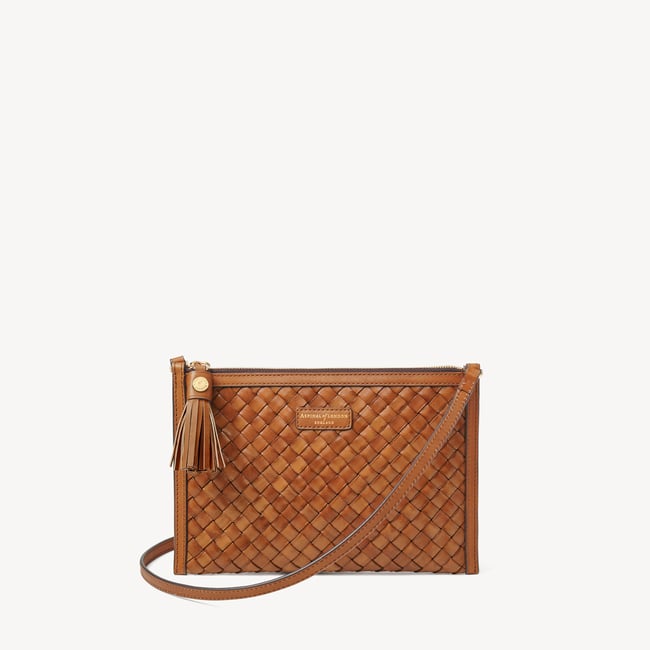Island Crossbody Pouch Tan Woven Leather