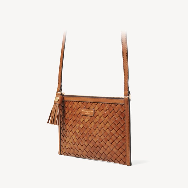 Island Crossbody Pouch Tan Woven Leather