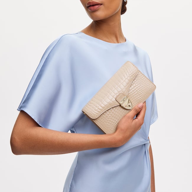 Mayfair®Clutch Soft Taupe Patent Croc