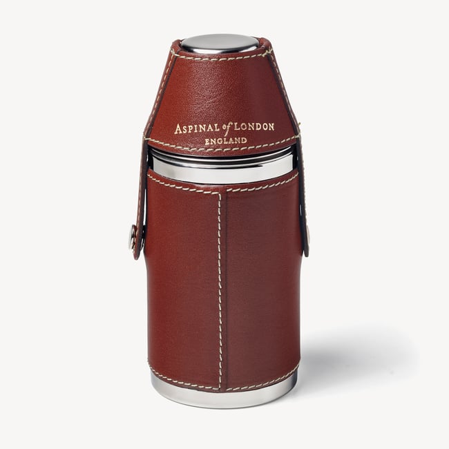 6oz Hunter Leather Flask Smooth Cognac & Espresso Suede