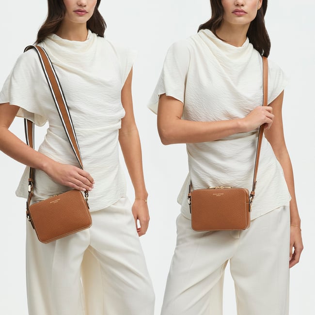 Camera Crossbody with Changeable Straps Tan Pebble