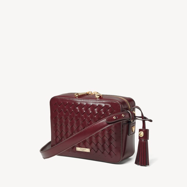 Camera Crossbody Merlot Woven Leather