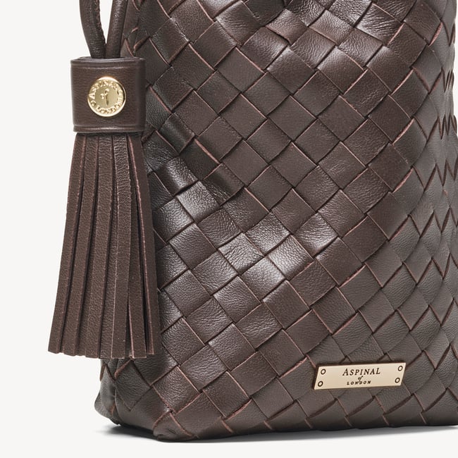 Soho Crossbody Pouch Chocolate Woven Leather