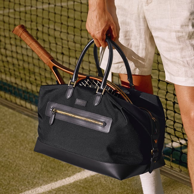 Men's Holdall Navy Nylon Canvas with Leather Trim