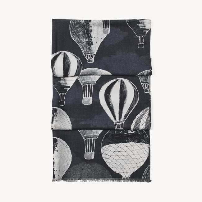 Merino & Silk Stole Monochrome Hot Air Balloons