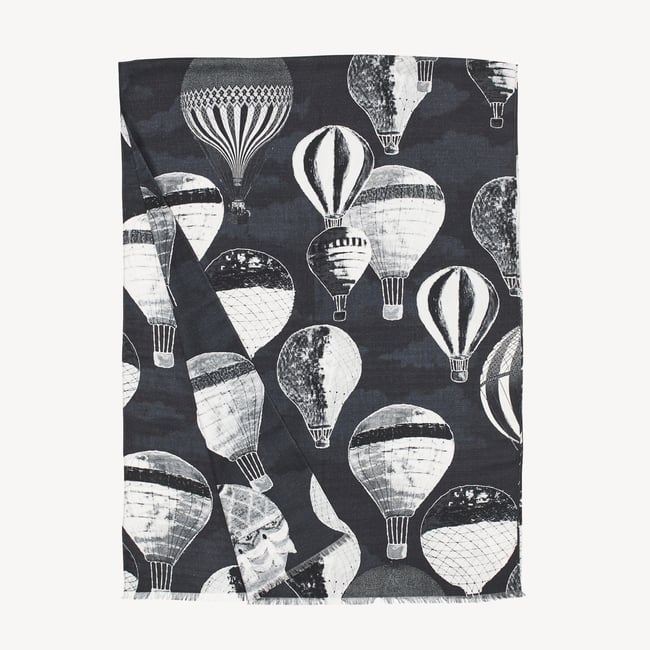 Merino & Silk Stole Monochrome Hot Air Balloons