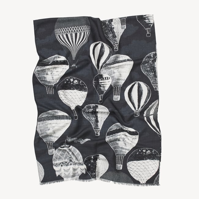 Merino & Silk Stole Monochrome Hot Air Balloons