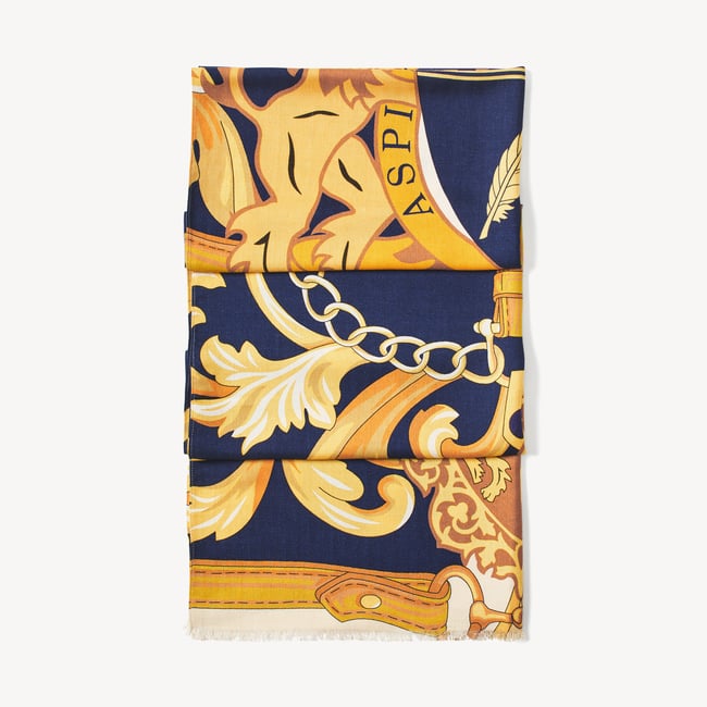 Merino & Silk Stole Navy Signature Shield