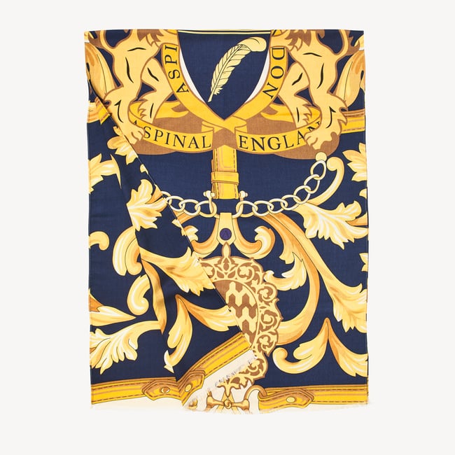 Merino & Silk Stole Navy Signature Shield