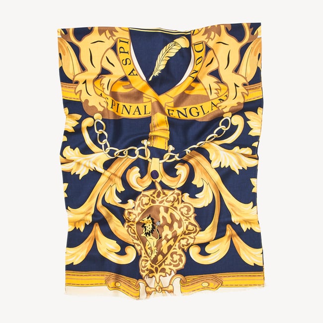 Merino & Silk Stole Navy Signature Shield