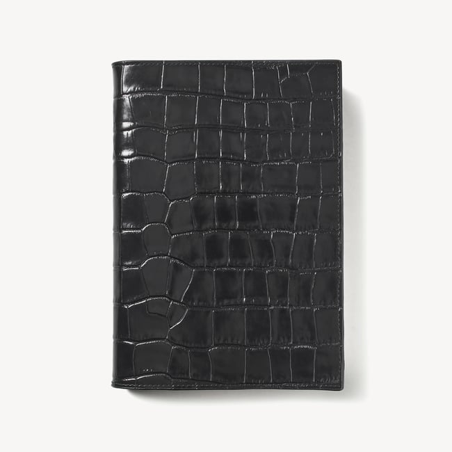 A5 Refillable Luxury Journal Deep Shine Black Croc with Soft Suede Lining