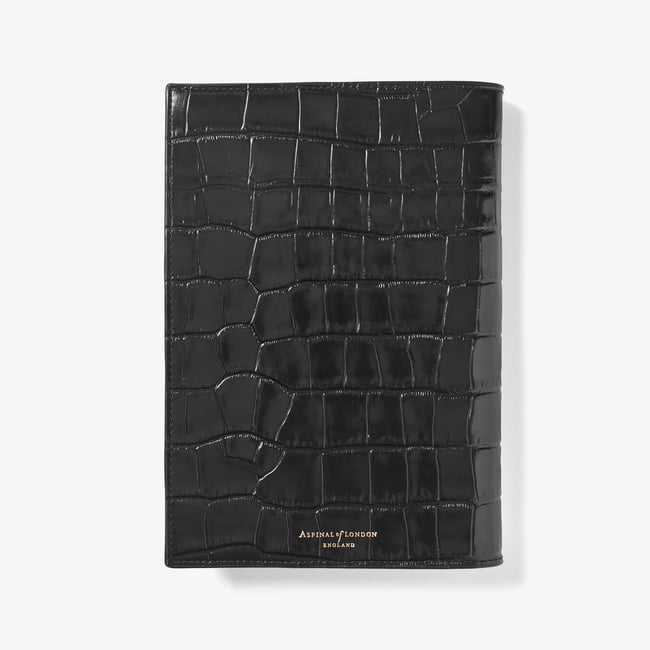 A5 Refillable Luxury Journal Deep Shine Black Croc with Soft Suede Lining