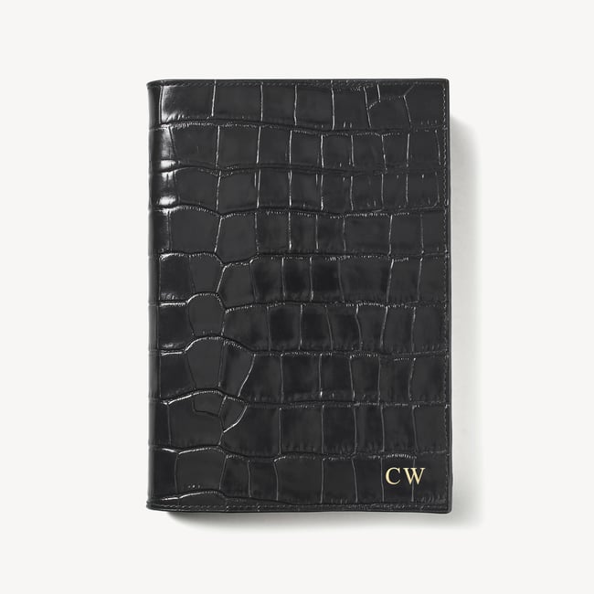 A5 Refillable Luxury Journal Deep Shine Black Croc with Soft Suede Lining