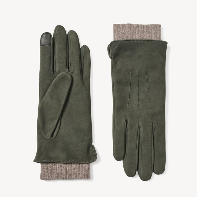 Women's Knitted Cuff Nubuck Gloves Pine Nubuck