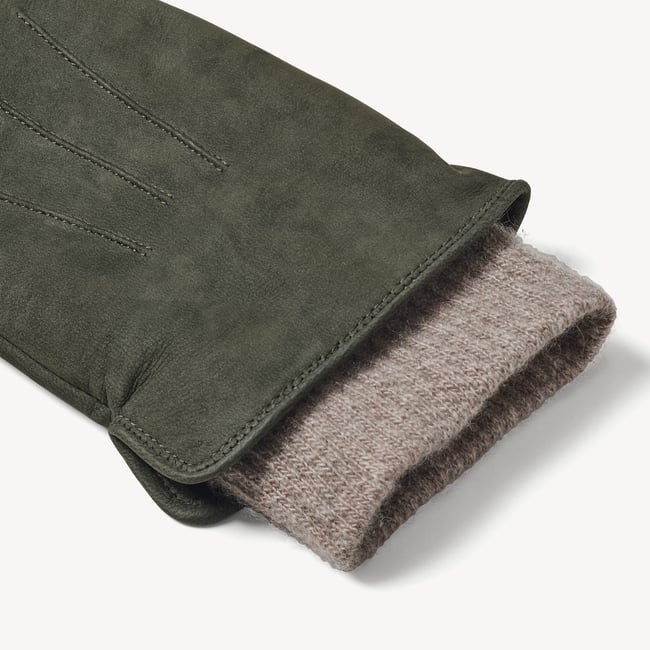 Women's Knitted Cuff Nubuck Gloves Pine Nubuck