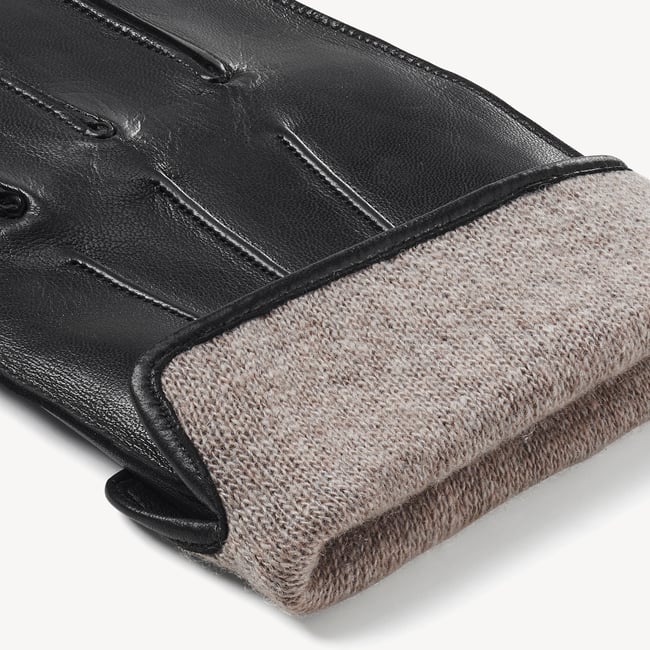 Men's Cashmere Lined Leather Gloves Black Nappa