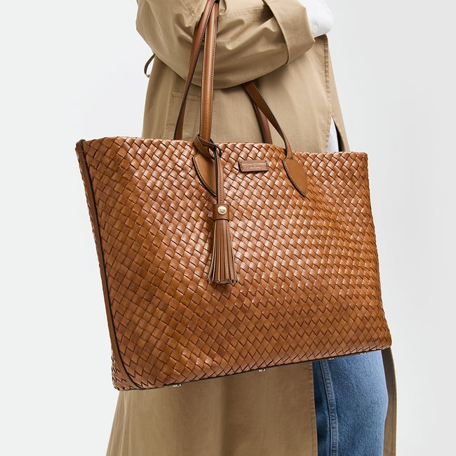 Large Island Tote Tan Woven Leather