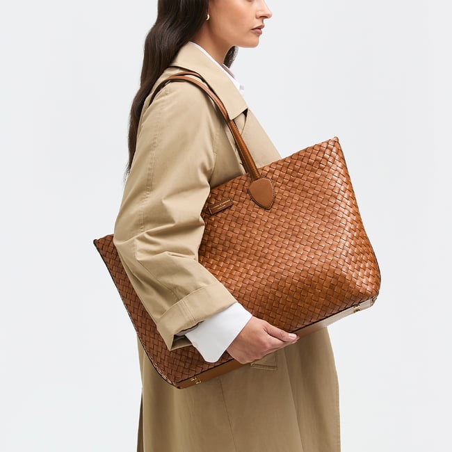Large Island Tote Tan Woven Leather