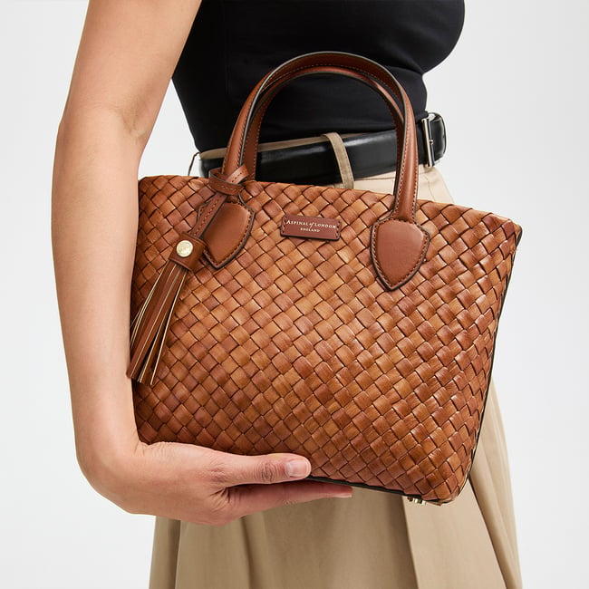 Small Island Tote Tan Woven Leather