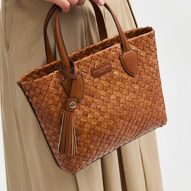 Small Island Tote Tan Woven Leather