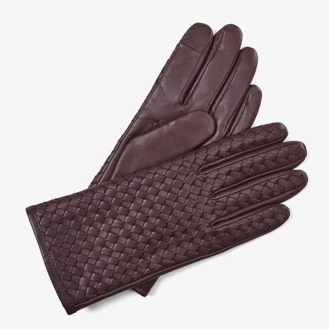 Women's Woven Leather Gloves Fig Nappa