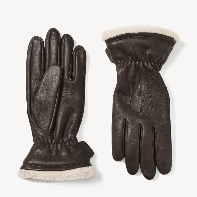 Women's Shearling Lined Leather Gloves Chocolate Deerskin