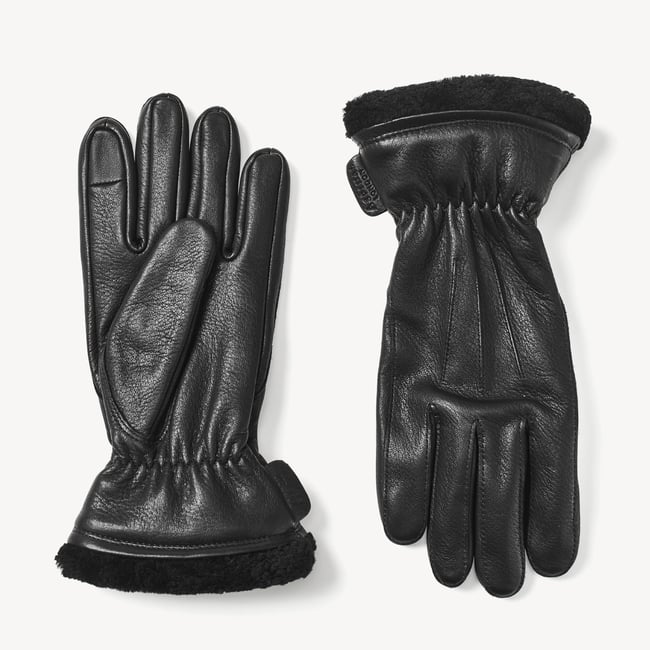 Women's Shearling Lined Leather Gloves Black Deerskin