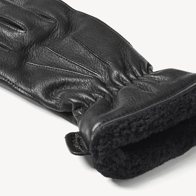 Women's Shearling Lined Leather Gloves Black Deerskin