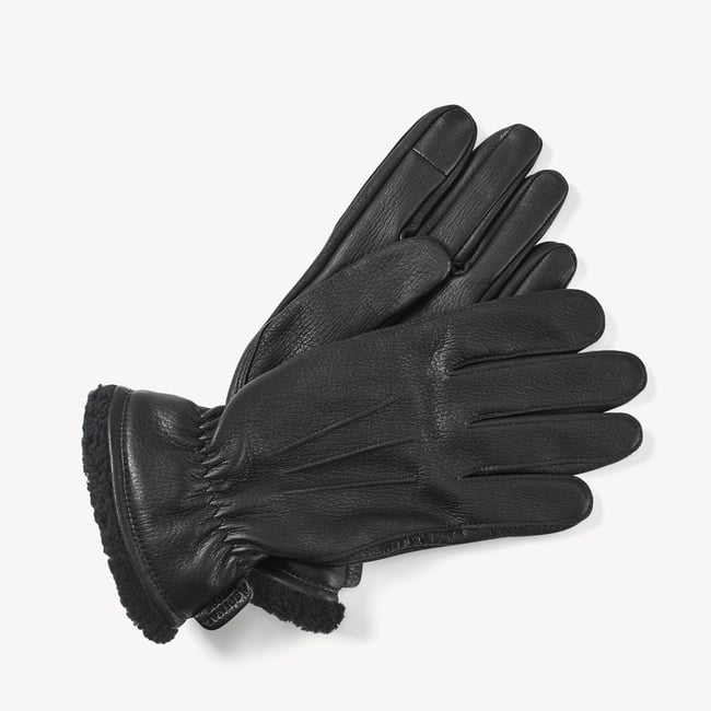 Men's Shearling Lined Leather Gloves Black Nappa