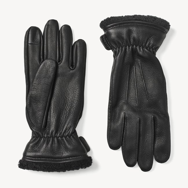 Men's Shearling Lined Leather Gloves Black Nappa