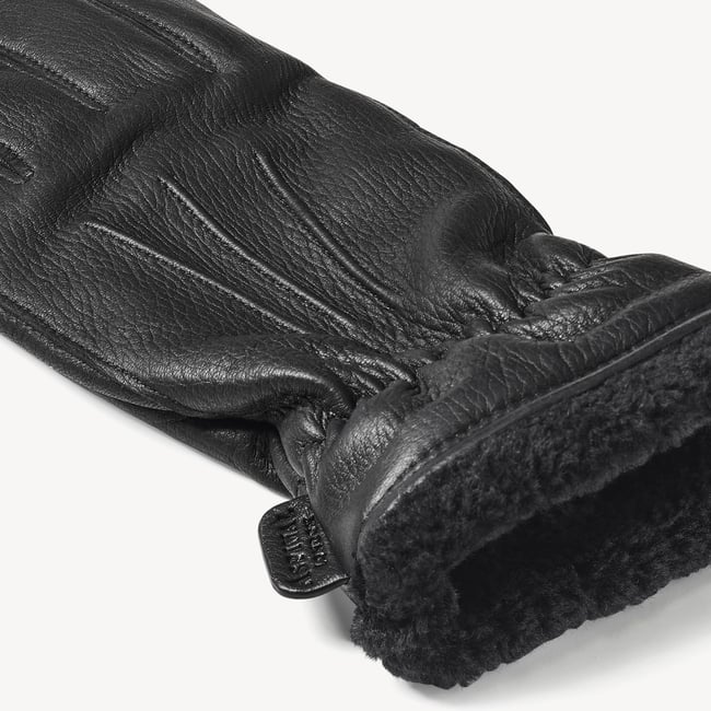 Men's Shearling Lined Leather Gloves Black Nappa