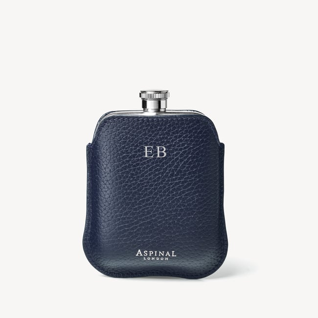 5oz Hip Flask with Leather Pouch Navy Pebble