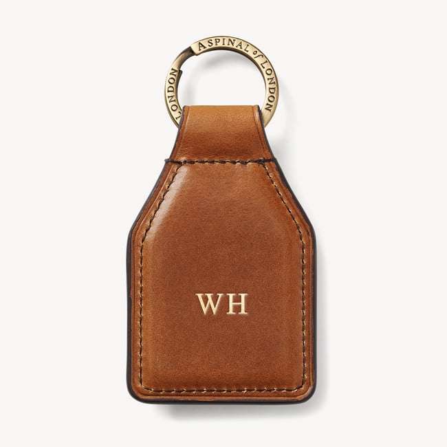 Shield Plaque Keyring Smooth English Tan
