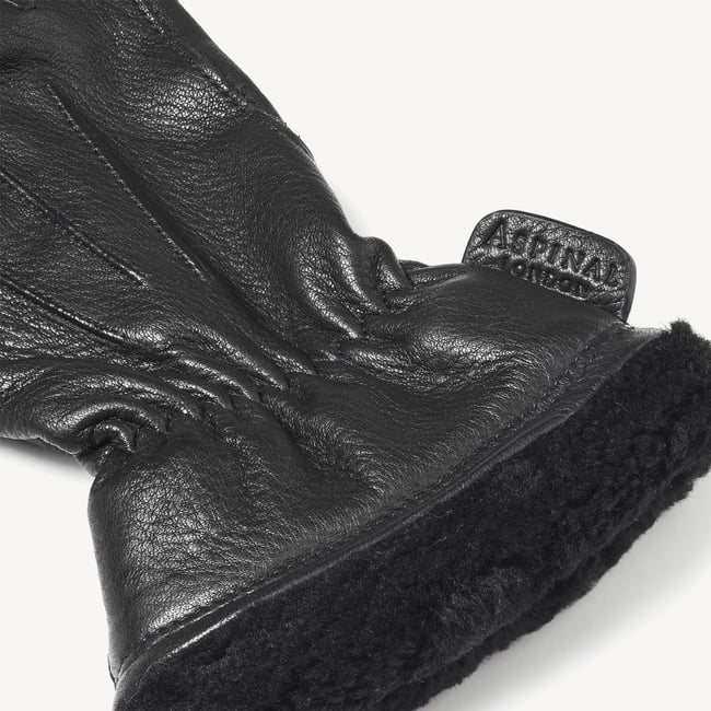Women's Shearling Lined Leather Gloves Black Deerskin