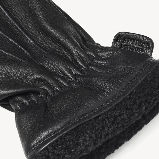 Men's Shearling Lined Leather Gloves Black Nappa